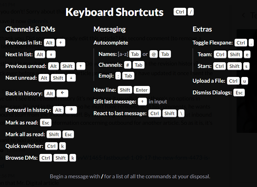 Slack keyboard shortcuts